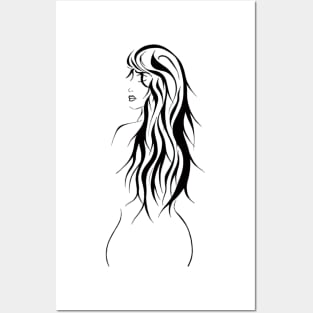 Beautiful woman with long hair Posters and Art